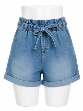 Helmut Lang Blue Paperbag Waist Chambray Denim Shorts - Size 2